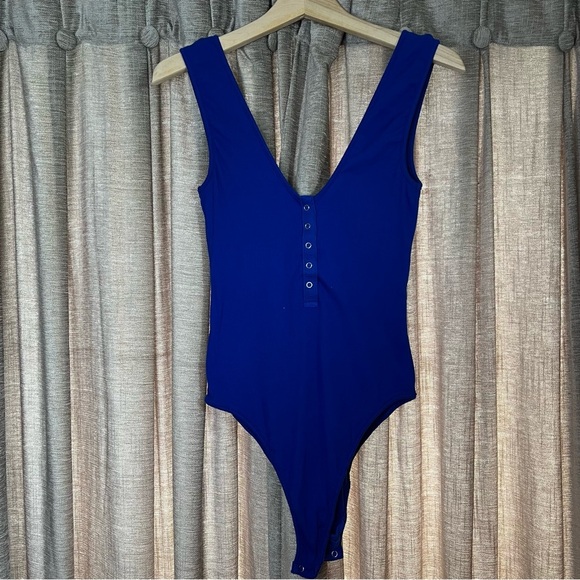 Free People Take Me Out Ribbed Henley Bodysuit in Blue Size Medium - Picture 5 of 14